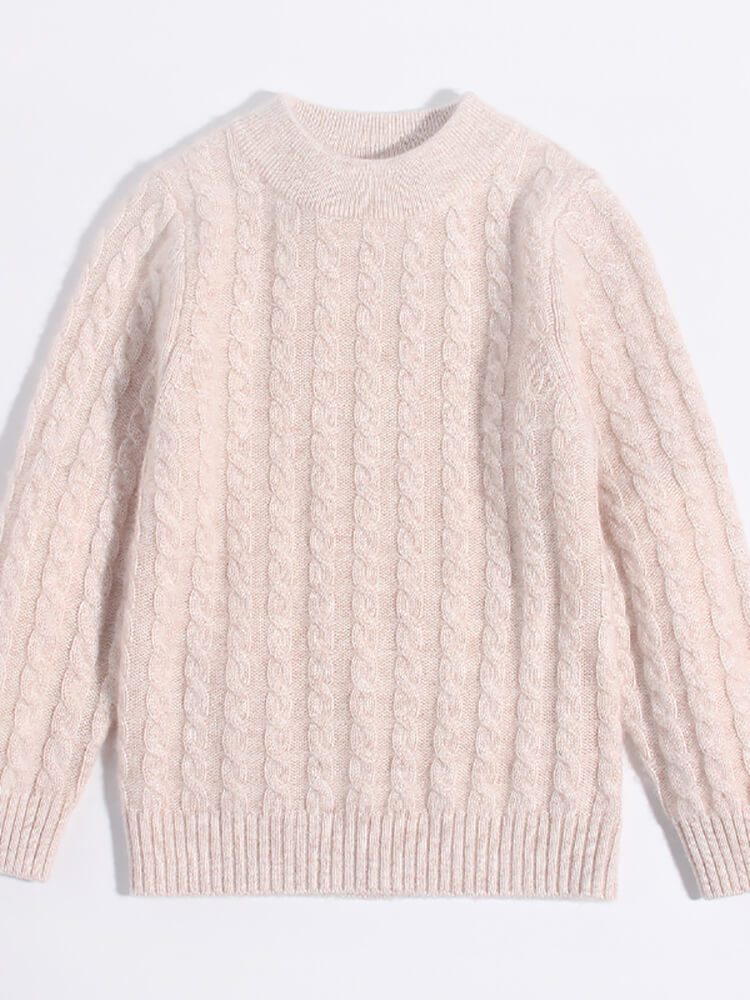 Classic Cable Knit Cashmere Pullover Sweater for Boys and Girls